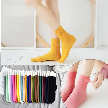 Жени момичета лято тънки свободни чорапи меки дишащи дълги чорапи плътен цвят Harajuku бедрото високи чорапи JK лед кадифе теле Сокс