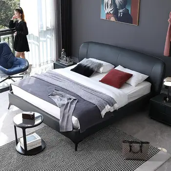 Европейски дизайн Удобен висококачествен комплект двойно легло Вила Master Bedroom Луксозно сватбено легло Ново обзавеждане от масивно дърво Supplie