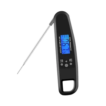 Термометър за месо за незабавно четене за грил и готвене, водоустойчив термометър с подсветка & калибриране - черен