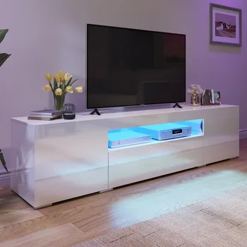 Модерна LED телевизионна скоба, развлекателен център с големи чекмеджета за съхранение, високогланцова предна дървена телевизионна конзола