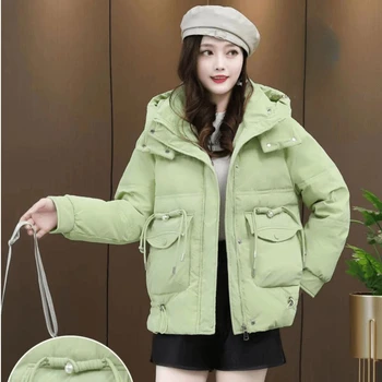 Парка памук подплатени дрехи женско яке жените средно дължина случайни стил хлабав палто мода Parkas G575