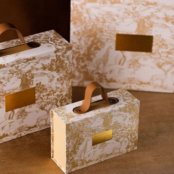  персонализиран продуктобичай прекрасна сватбена подаръчна кутия магнитна картонена кутия с PU кожена дръжка облекло / обувки / бонбони packagi