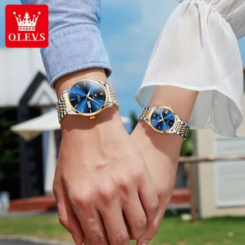 OLEVS 6635 Автоматична механична двойка ръчен часовник висококачествена неръждаема стомана каишка водоустойчиви часовници за двойка