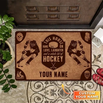 This House Run On Love Hockey Doormat Hockey Doormat Hockey Personalized Doormat Hockey 3D Printed Doormat Welcome Doormat