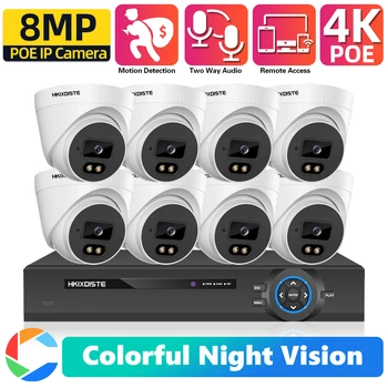 8MP 8CH Комплект за система за сигурност POE NVR за откриване на движение Цветно нощно виждане HD 4K IP двупосочна аудио камера Комплект за видеонаблюдение P2P