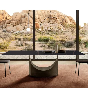 Минималистична скална маса от неръждаема стомана домакинство правоъгълна модерна минималистична маса мраморна маса