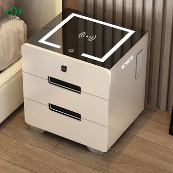 2022 Интелигентно нощно шкафче Шкаф за съхранение в спалнята Модерно безжично зареждане Бяло многофункционално нощно шкафче