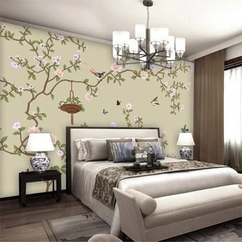 Персонализиран тапет 3d фото стенопис нови китайски ръчно рисувани цветя и птици TV спалня стена ръчно рисувани слива стенопис 3D тапет