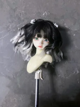 Черно и бяло цветове Cool кукла коса, ръчно изработени стайлинг перука, 1/4 BJD еластична мрежа за коса Мохер безплатна доставка