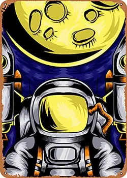 Тихият астронавт метален калай знак ретро стена декор реколта изкуство печат Poste голям подарък за космически фенове 8 x 12 инча
