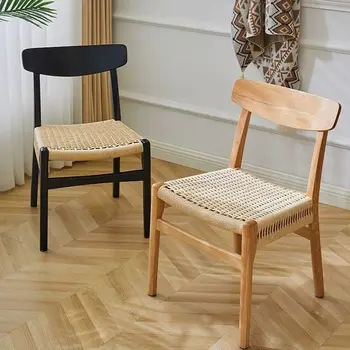 Масивно дърво въже тъкани столове, японски стил дървени тъкани бюра, столове, античен стил домакинство френски стил обратно столове