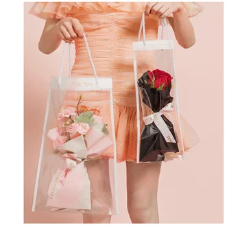 10pcs кутия за опаковане на цветя прозрачна PVC цвете букет опаковане цветар декорация Long Tote Clear чанта колокация опаковка чанта