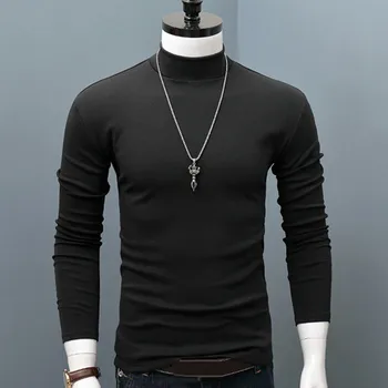 Мъжко термо бельо зимни топли макет врата основни обикновен тениска блуза пуловер дълъг ръкав върховете връхни дрехи тънък участък пуловер