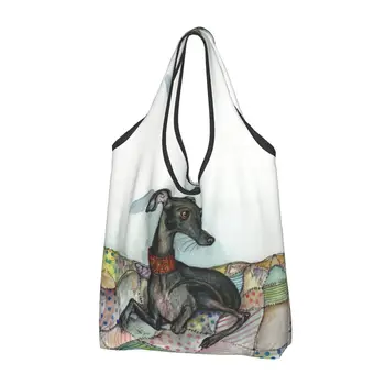 Мода печатни хрътка Whippet куче пазарска пазарска чанта преносим рамо купувач чанта