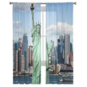 Статуята на свободата в Ню Йорк Отвесни завеси за хол Спалня Кухня Шифон Тюл Завеси Начало Хотел Кафе Декор
