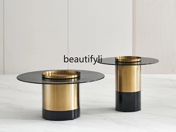 Комбинация от маса за чай/италианска минималистична/всекидневна/кръгла маса за чай от закалено стъкло