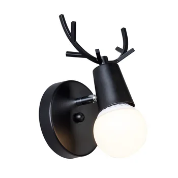 Nordic Modern Deer Antlers LED стена светлина масивна дървесина черно бяло E27 желязо животински лампа Начало тела за спалня фоайе