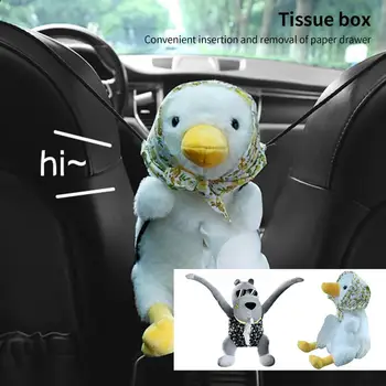 Car Tissue Box Zippered Wipes Dispenser With Plush Animal Portable Automobile Napkin Storage Organizer Cartoon Cute Decoration