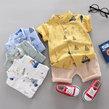 IENENS Летни бебешки дрехи комплекти памучни ризи + шорти костюм за малки деца печат дрехи облекло деца момче къси ръкави риза износване