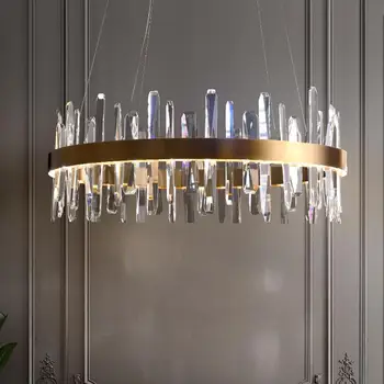 Модерен кристален полилей LED луксозен хол кръгла декоративна лампа романтична спалня просто осветление