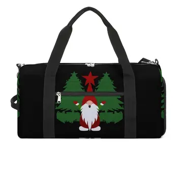 Весела Коледа фитнес чанта Смешни гноми и дървета Оксфорд спортни чанти с обувки обучение чанта сладък фитнес чанта за двойка