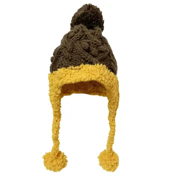 BomHCS Антифони Топла мека шапка плетене на една кука Ръчно изработена плетена капачка за уши Зимни шапки Pompom