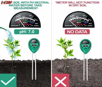 3 in1 Почва PH тестер Почва вода влага светлина тест метър градина растение комплект английска версия