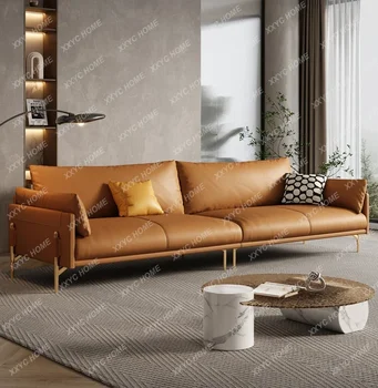 италиански лек луксозен кожен диван хол прост модерен минималистичен първи слой телешка прав ред