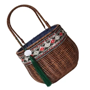 етнически стил ръчна кошница Пазар Болга Кошници с морска трева Малък пикник костюм съхранение