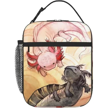 Yin Yang Axolotl чанта за обяд за мъжки жени изолирани за многократна употреба кутия за обяд с регулируема презрамка