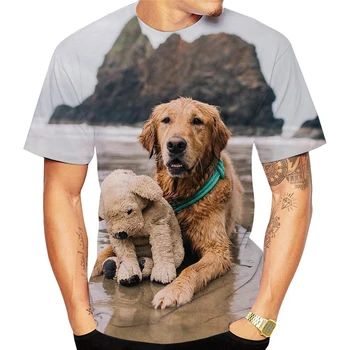 Summer Trend къс ръкав сладко куче 3D отпечатани тениска голдън ретривър мода случайни мъж тениска риза