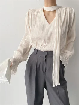 Дамска блуза летни дамски блузи пролет бяла дълга риза женски Maxi Blusas случайни реколта дълъг ръкав памук извънгабаритни хлабав