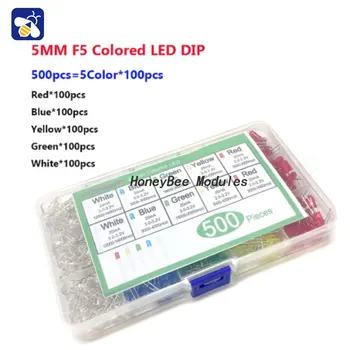 500PCS 5MM LED диоди LED светодиоди в кутия 5 цвята всеки 100 червени сини бели зелени жълти DIY електронни комплекти