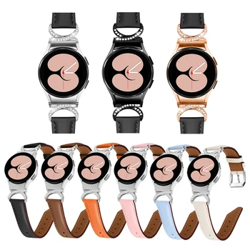 Без пропуски кожена каишка за Samsung Galaxy Watch 5 Pro 5 4 44mm 40mm метална + кожена гривна лента за часовник 4 Classic 46mm 42mm