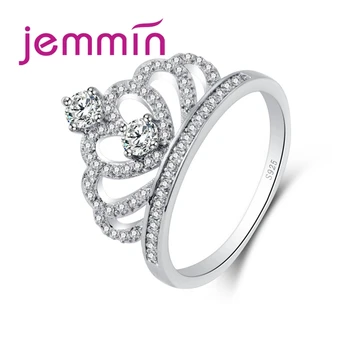 Нов щедър ясен кубичен цирконий корона чист 925 стерлинги сребърни пръстени принцеса сладък стил сватбени бижута аксесоар