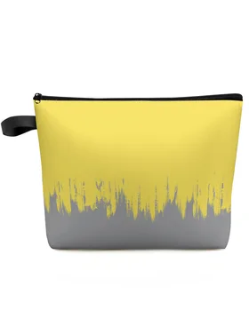 Абстрактна боя намазка жълто сиво голям капацитет пътуване козметична чанта преносим грим съхранение торбичка жени водоустойчив молив случай