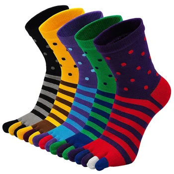 Toe чорапи мъжки пет пръста раиран чорап спорт бягане атлетичен памук глезена чорап