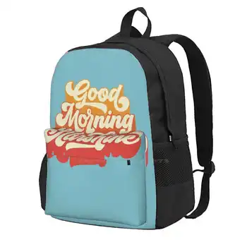 Добра училищна чанта Голям капацитет раница лаптоп 15 инча Добро утро Starshine Земята казва здравей Музикална коса култ слънце класически