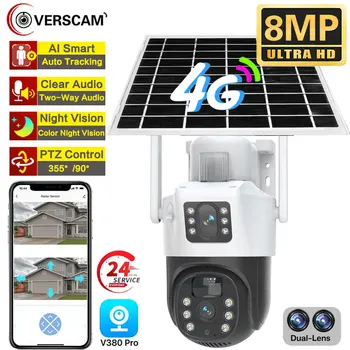 4K 8MP слънчева безжична камера за наблюдение 4G камера на открито PTZ камера PIR човешко откриване цвят нощно виждане защита на сигурността