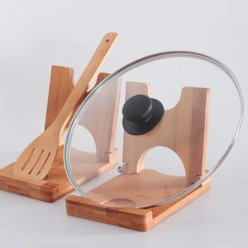 Сгъваем бамбуков капак за саксия Rack Cutting Board Държач за съхранение Clip Spoon Rest Shelf Сгъваема дървена кухненска стойка