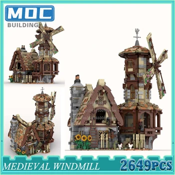 Градивни блокове Средновековна вятърна мелница Модулна DIY Творчески идеи Тухли Модел Комплект Ферма Къща Архитектура Играчки Детски подаръци за рожден ден