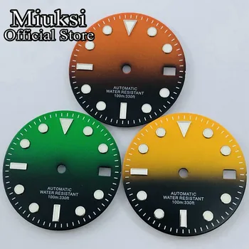 Miuksi 29mm черен зелен жълт оранжев часовник циферблат годни NH35 движение годни 3 часа корона 3.8 часа корона