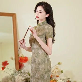 Лято Подобрена Cheongsam мода ретро плюс размер изпълнение облекло китайски стил вечерна рокля Qipao за жени на едро