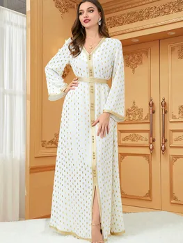 Ейд Диелада Абаяс мода Дубай мюсюлманска жилетка дълъг ръкав v-образно деколте официални рокли жени случайни роба женски ислям печат дрехи